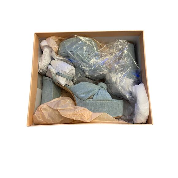 Loeffler Randall Roz-Den Knotted Platform Sandals Block Heel Light Denim 8.5B - Picture 15 of 15